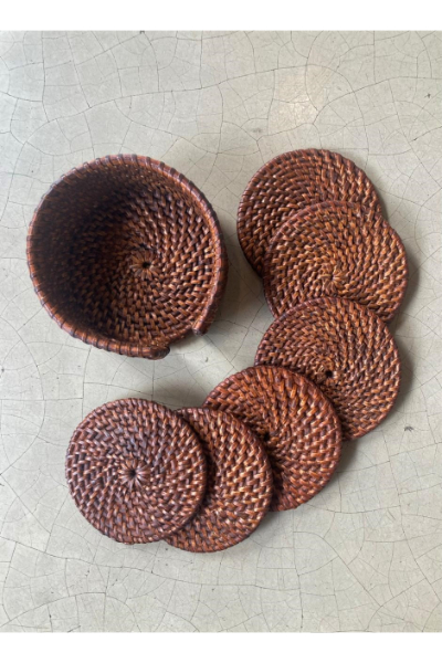 Round Cane Coaster set (6 pack) - Soil matte